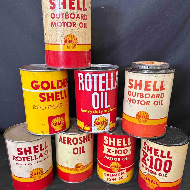 (8) SHELL LUBRICANT CANS - SOME ARE FULL
