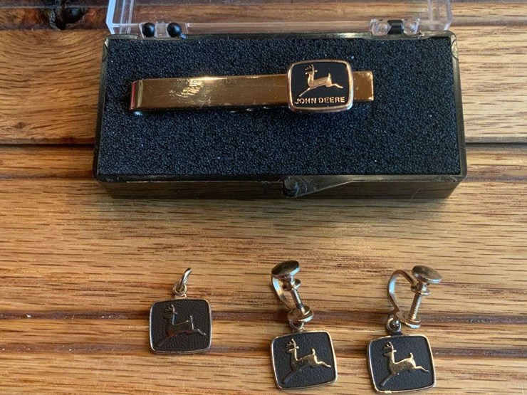 (3)-john-deere-pin,-tie-clip,-&-ear-rings-image-1