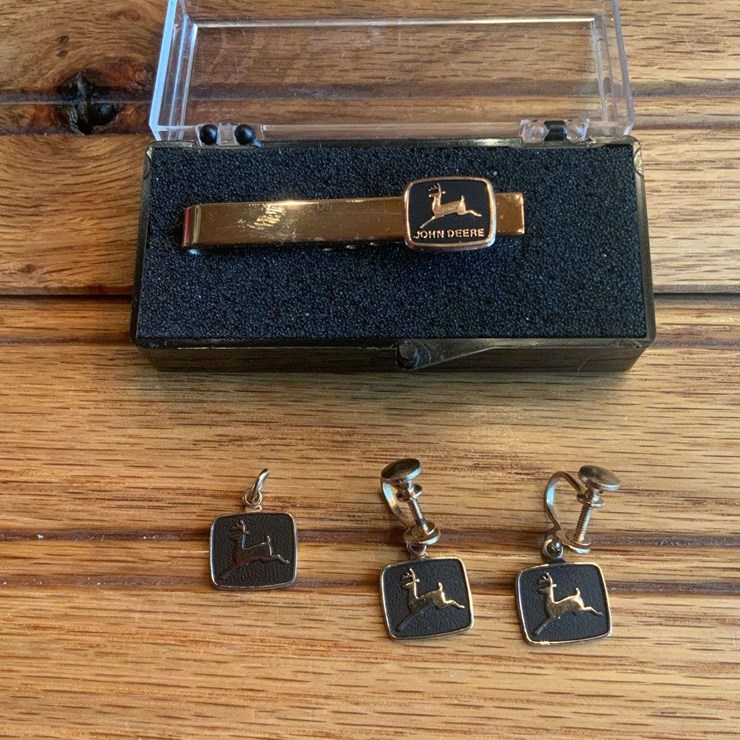 (3) John Deere Pin, Tie Clip, & Ear Rings