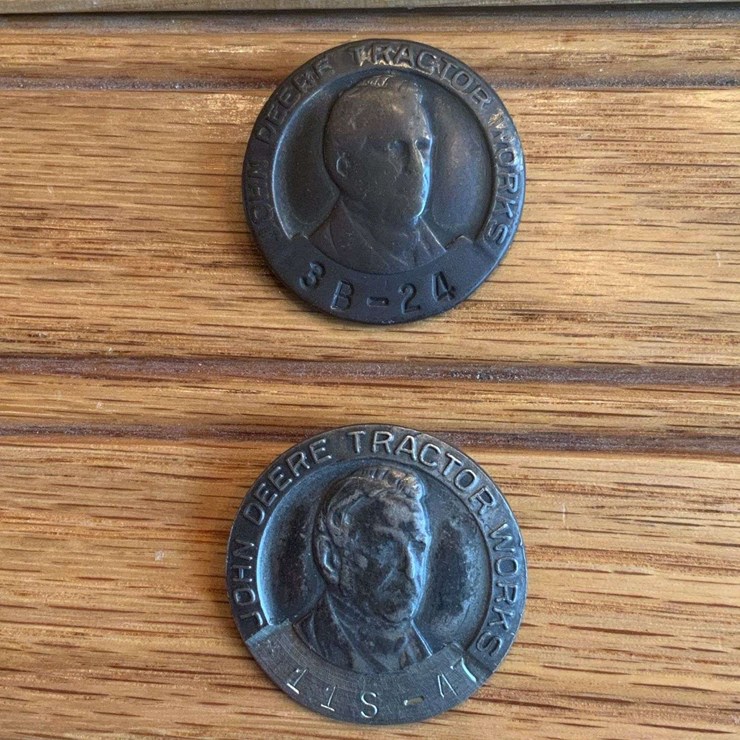 (2) John Deere Tractor Works Employee Badge