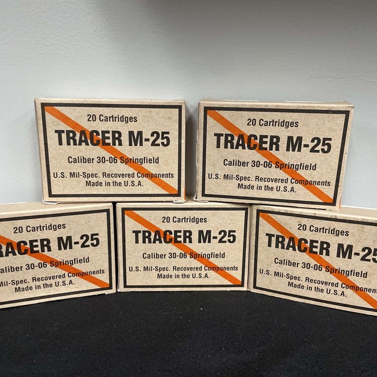 (5)-Boxes of 20 Each (100 Rounds) Tracer M-25 Caliber 30.06 Springfield
