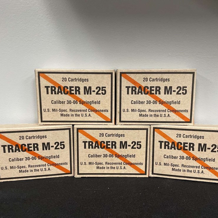 (5)-Boxes of 20 Each (100 Rounds) Tracer M-25 Caliber 30.06 Springfield