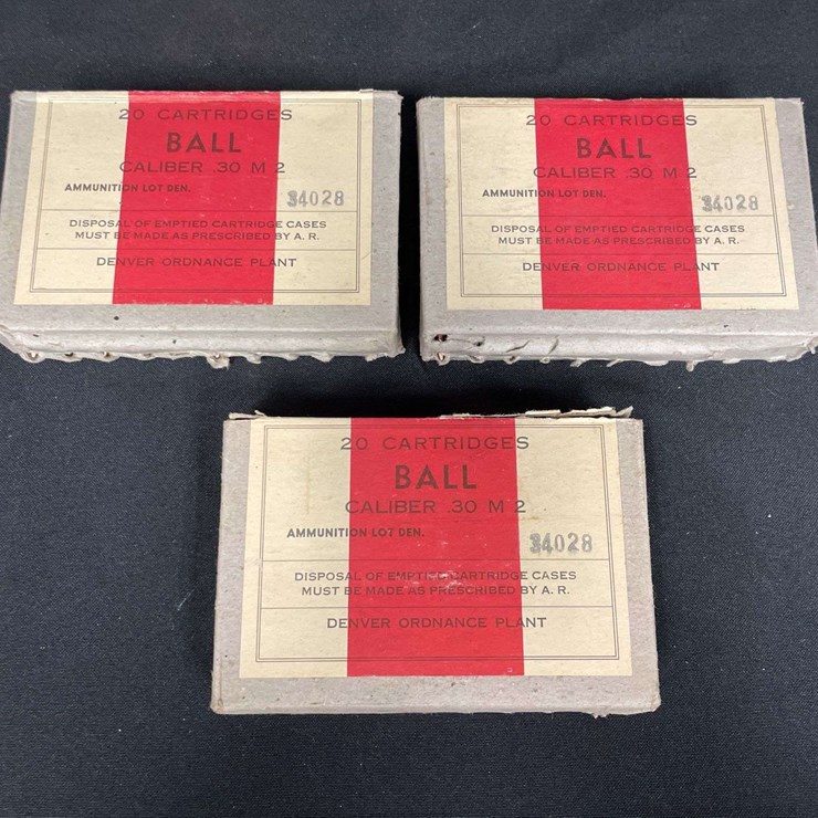 (3)-Boxes (60 Rounds) US Cal .30 M2 Ball Ammo