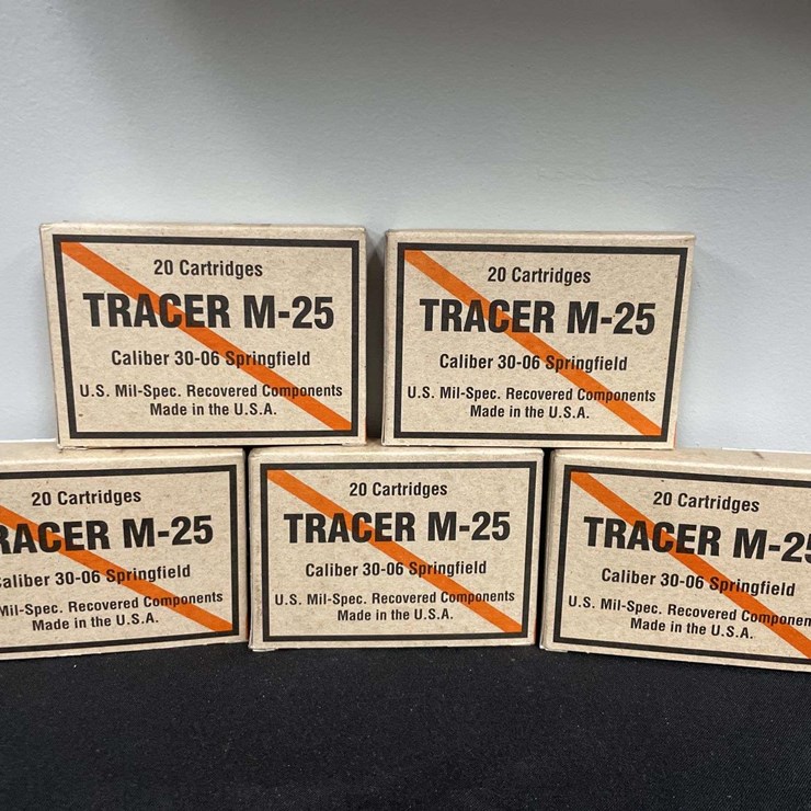 (5)-Boxes of 20 Each (100 Rounds) Tracer M-25 Caliber 30.06 Springfield