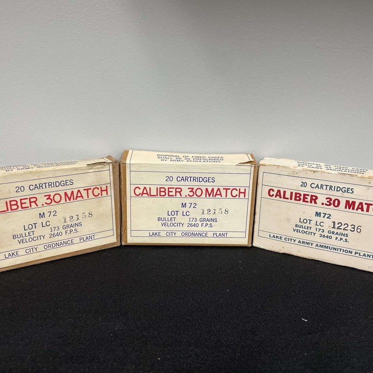 (3)-Boxes (59 Rounds) US Cal .30 Match Ammo