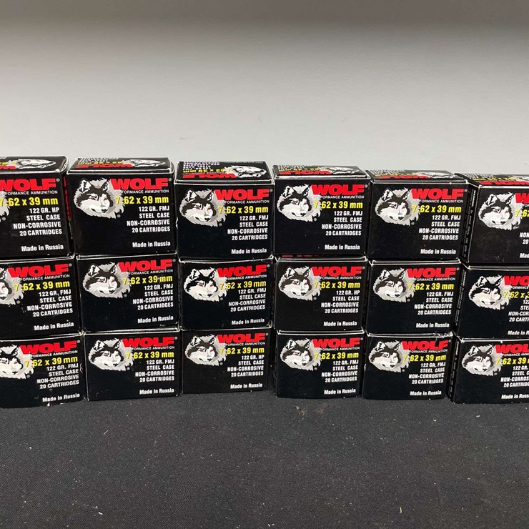 (18)-Boxes (359 Rounds) Wolf 7.62 x 39 MM