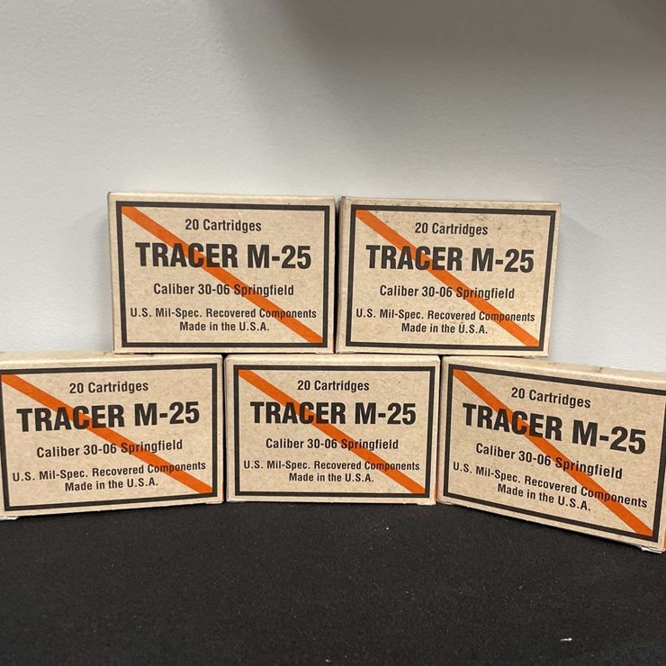 (5)-Boxes of 20 Each (100 Rounds) Tracer M-25 Caliber 30.06 Springfield