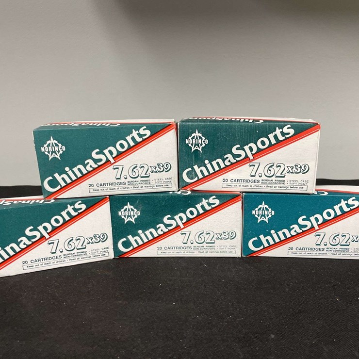 (5)-Boxes (100 Rounds) China Sports 7.62 x 39 Ammo