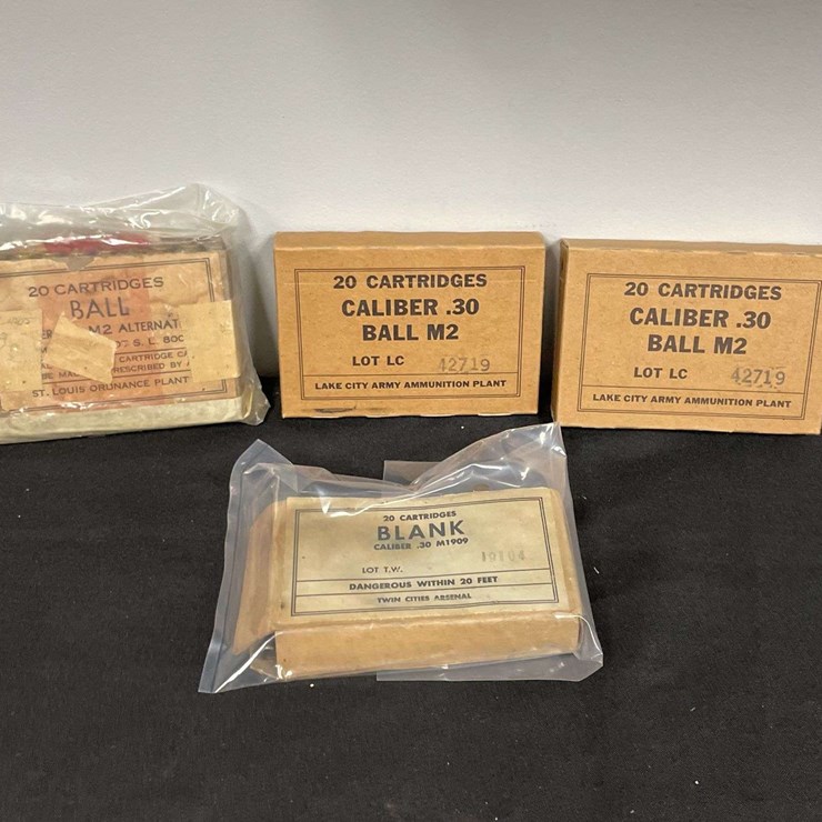 (3)-Boxes (59 Rounds) US Cal .30 Ball M2 Ammo