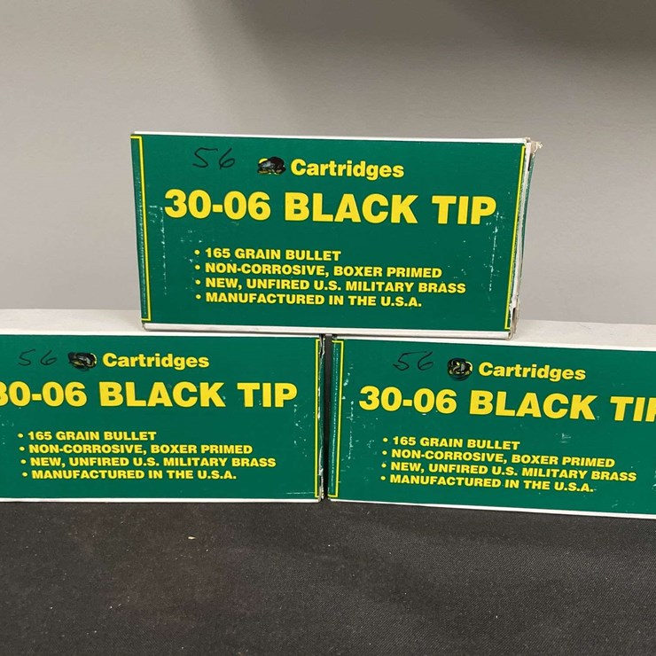 (3)-Boxes (168 Rounds) 30.06 Black Tip Ammo