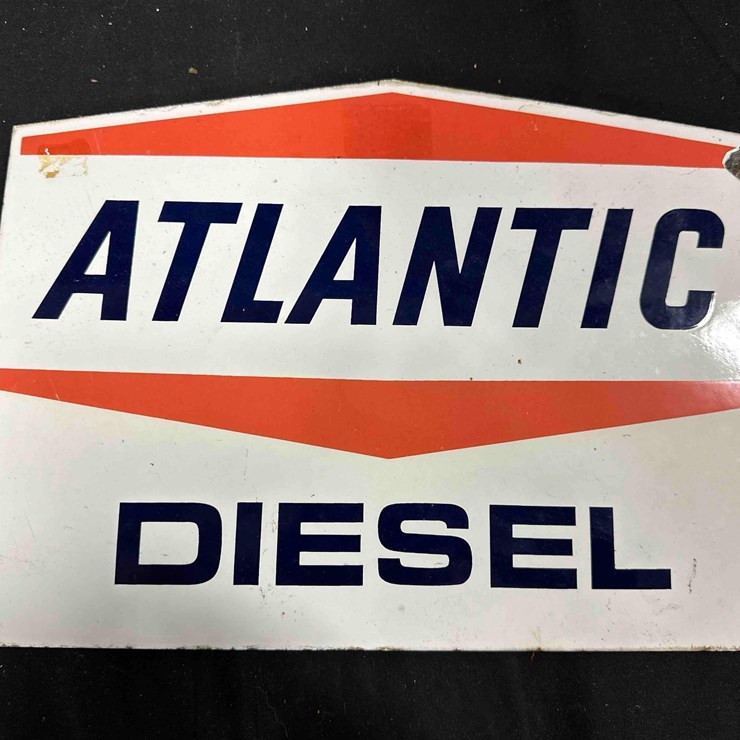 1023 - ATLANTIC DIESEL PORCELIAN SIGN - 9.5" x 13" - SINGLE SIDED
