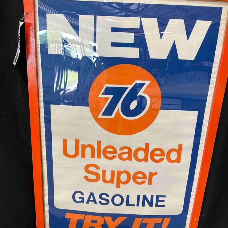 1007 - NEW 76 UNLEADED GASOLINE FRAMED POSTER - 31" x 47"