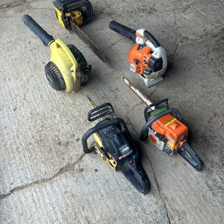 #1405 • 2 - LEAF BLOWERS & 3 CHAINSAWS