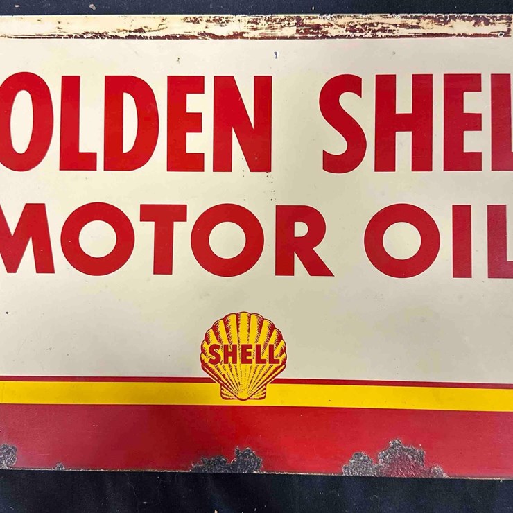 1030 - GOLDEN SHELL MOTOR OIL TIN SIGN - 10.5" x 17.5" - SINGLE SIDED