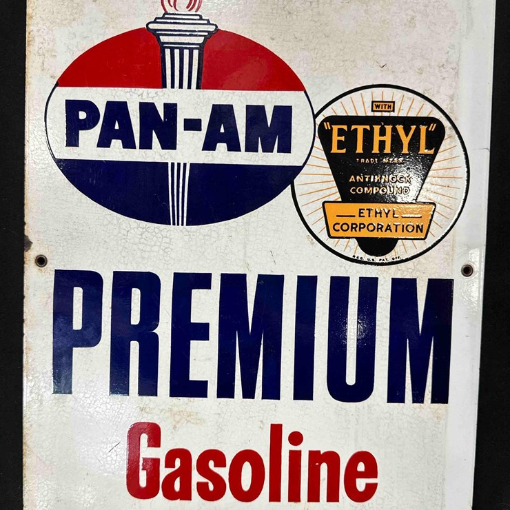 1031 - PAN-AM ETHYL PREMIUM GASOLINE PORCELIAN SIGN - 13" x 17" - SINGLE SIDED