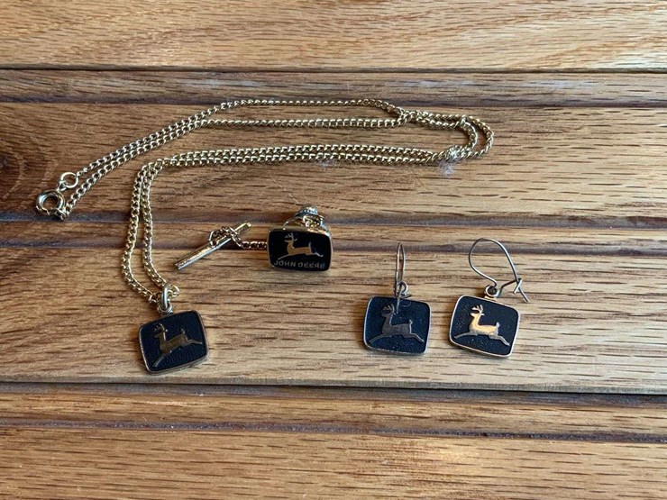 (3)-john-deere-necklace,-earrings,-tie-pin-image-1