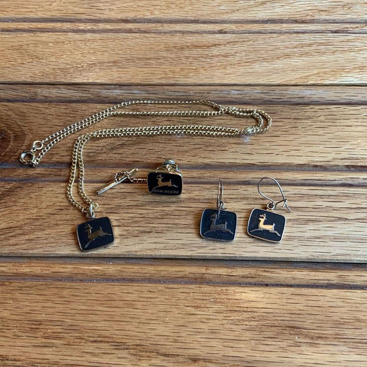 (3) John Deere Necklace, Earrings, Tie Pin