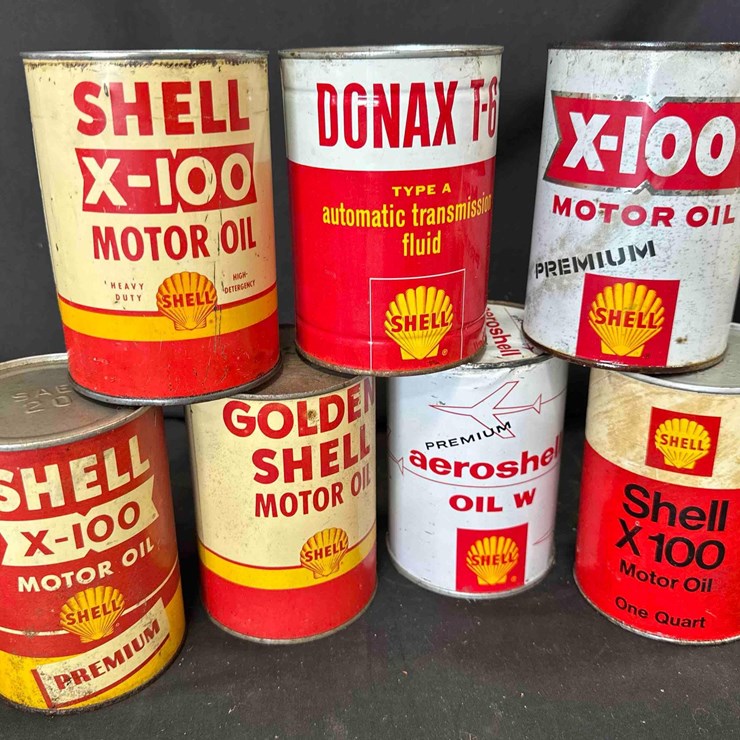 1034 - (7) SHELL LUBRICANT CANS - SOME ARE FULL