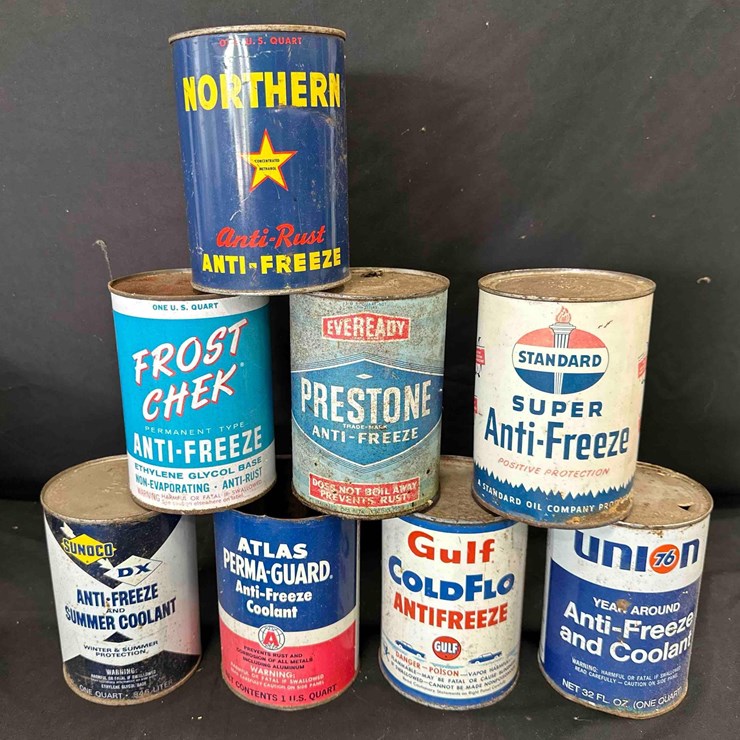 1040 - (8) MISC. VINTAGE OIL CANS - 1 IS FULL