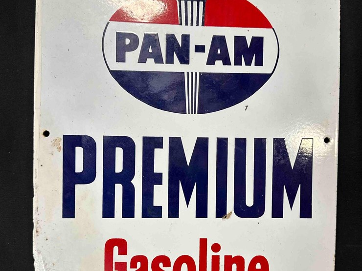 1024---pan-am-premium-gasoline-porcelian-sign---13"-x-17"---single-sided---repaired-image-1