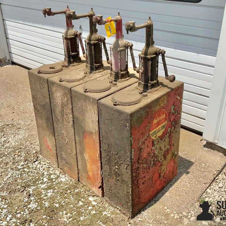Standard Oil Service Steel Rectangular Oil Tanks w/ Hand Pumps