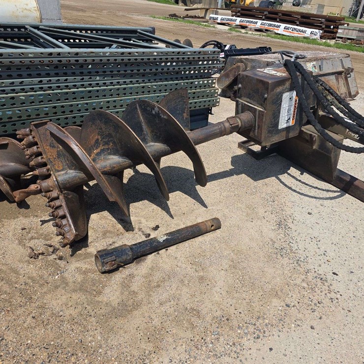 Lowe Skid Loader Post Hole Auger, 24” and 16” Bits with a 24” Extension, Flat Faced Couplers, Model: