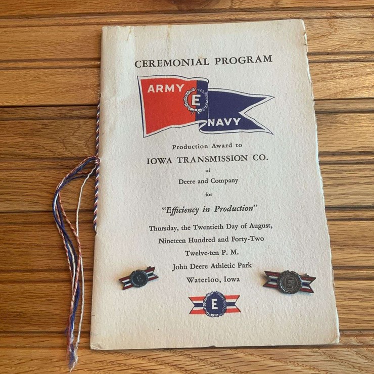 1942 John Deere Army Navy E Award Program + Pins