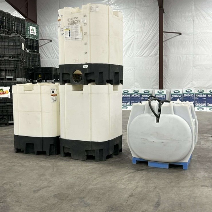 (3) 330 Gallon Chemical Tanks, Cam Lock on Bottom, and (1) 220 Gallon Chemical Tank with Non Working