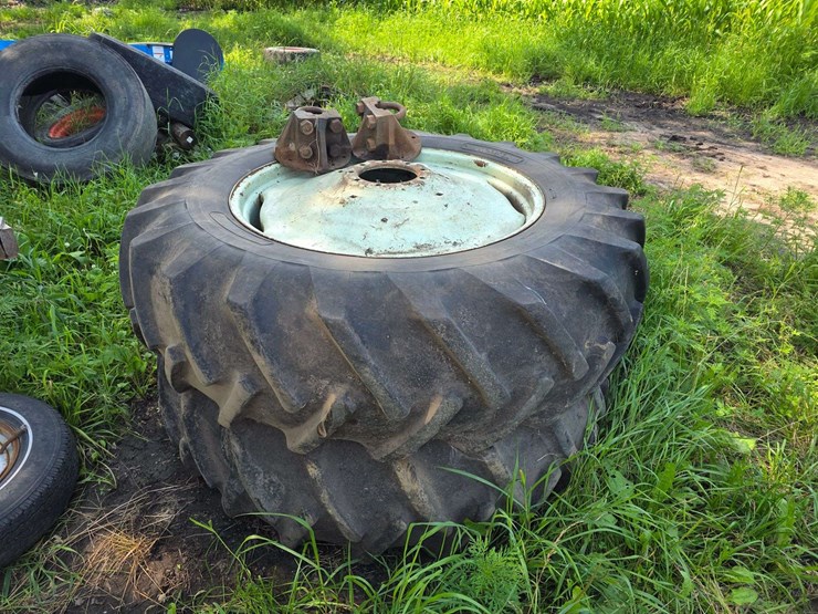 (2)-18.4-38-tires-on-10-bolt-hub-duals,-will-fit-ih-1066,-1086,-3388-and-more-image-1