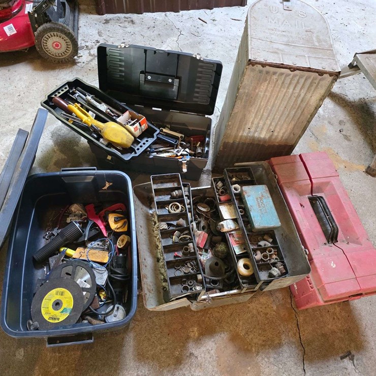 Lot of Misc Tool Boxes with Misc Tools and Mailbox