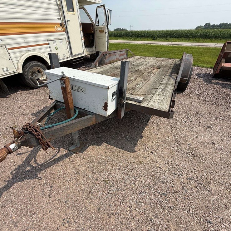 Smaller Flatbed Trailer, 76” x 16’ Long, Tandem Axle, Toolbox in Front, 215/60R15 Tires, *Has Title