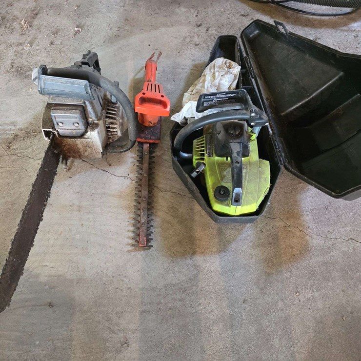 (2) Chainsaws and Hedge Trimmer, Unknown Working Condition, Buying All for One Money
