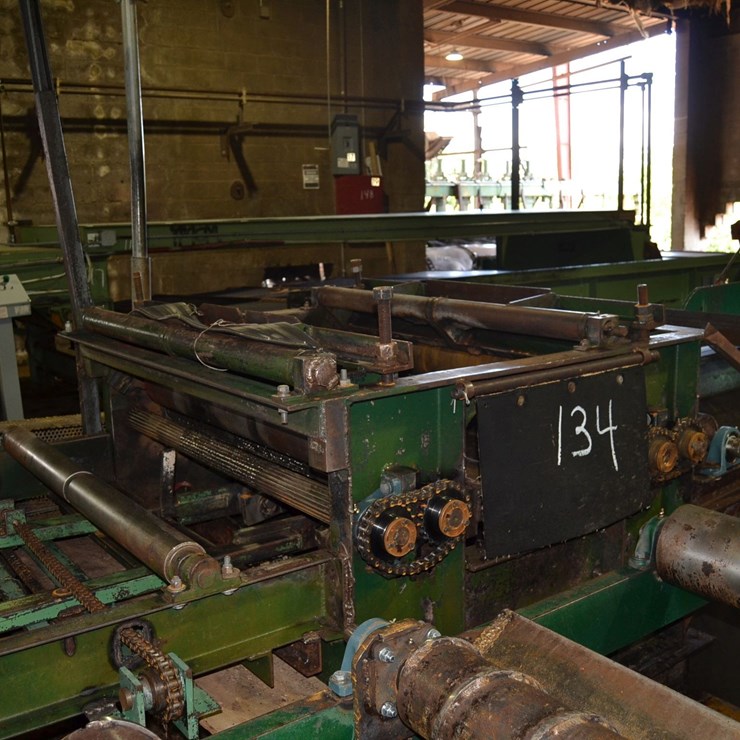 CORLEY 6"X48' 2 SAW EDGER W/ 2 MOVABLE SAWS W INFEED ROLLCASE W/ SPLIT ROLLS W/ 21' SINGLE BELT TAILING OUTFEED W/75 HP MOTOR W/ W 2LINE SHADOW LITE