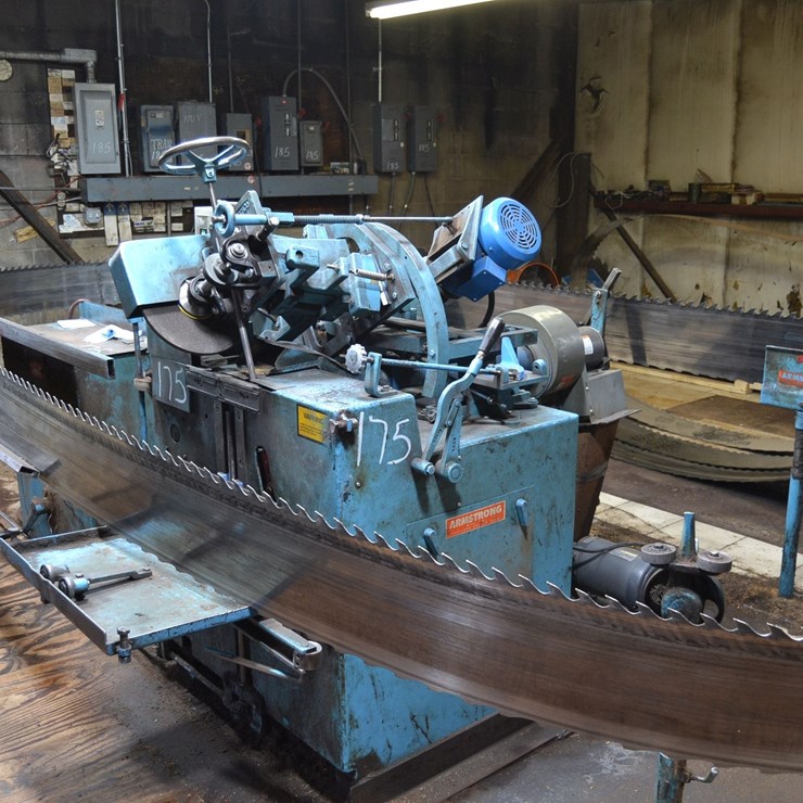 ARMSTRONG #4 RH BAND SAW SHARPENER W/ CLAMP & STANDS W/ BLOWER SN#15507