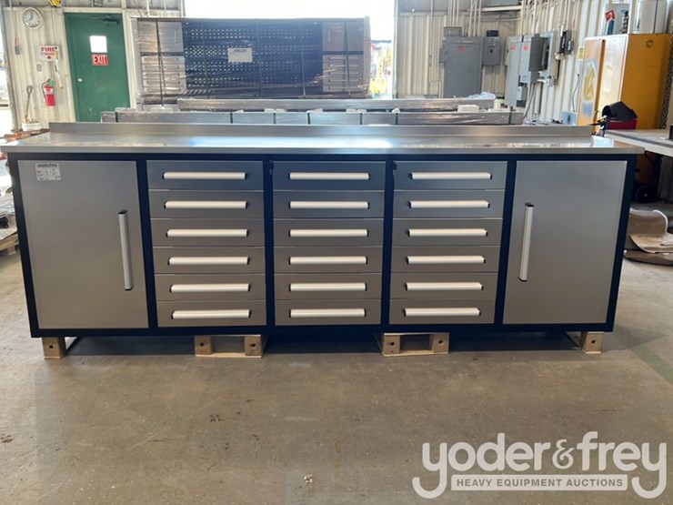 unused-10'-work-bench-c/w-18-drawers,-2-cabinets,-lock,-anti-slip-inners,-3-rail-sliding,-stainless-steel-image-2