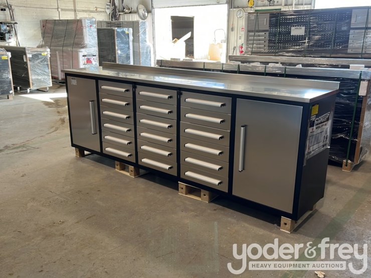 unused-10'-work-bench-c/w-18-drawers,-2-cabinets,-lock,-anti-slip-inners,-3-rail-sliding,-stainless-steel-image-1