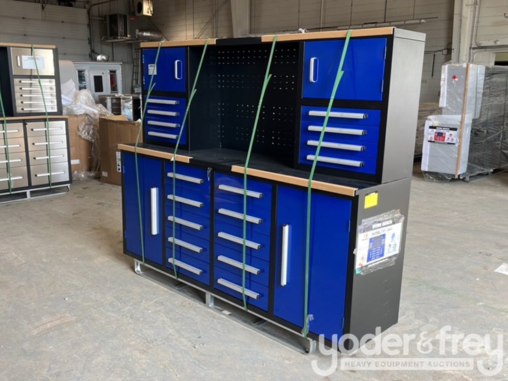 unused-7'-work-bench-c/w-18-drawers,-lock,-anti-slip-inners,-3-rail-stainless-steel-image-1