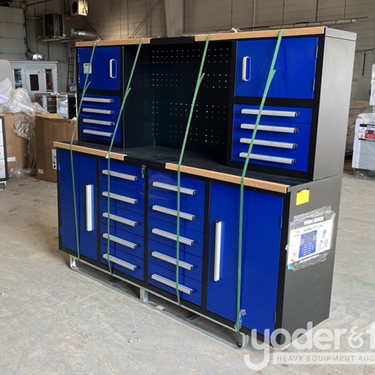 Unused 7' Work Bench c/w 18 Drawers, Lock, Anti-Slip Inners, 3 Rail Stainless Steel