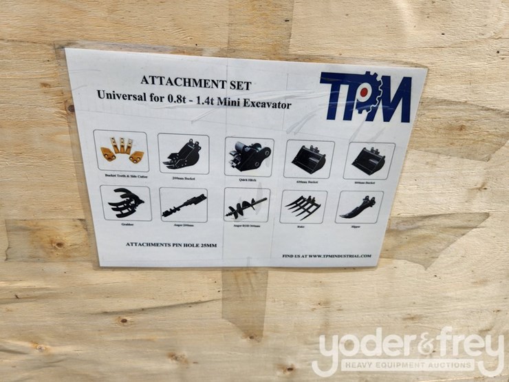 unused-2025-tpm-(10-of)-attachments,-(5)-bucket-teeth-set-c/w-bolts,-8"-bucket,-24"-bucket,-32"-bucket,-quick-hitch,-ripper,-grabber,-rake,-8"-auger,-12"-auger-rod,-c/w-1”-diameter-pin-to-suit-mini-excavator-image-5
