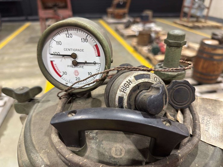 steam-autoclave,-vintage-blow-torch-or-soldering-lamp,-pressure-tank-with-swan,-and-tall-5gl-pail-image-3