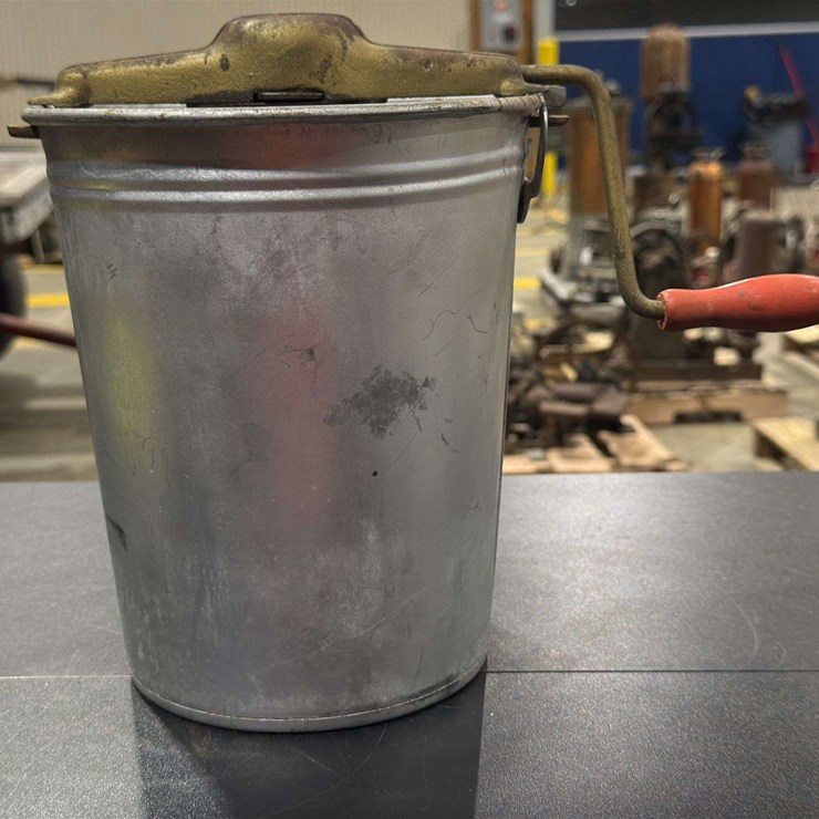 2qt Hand-crank ice cream maker, made of galvanized metal.