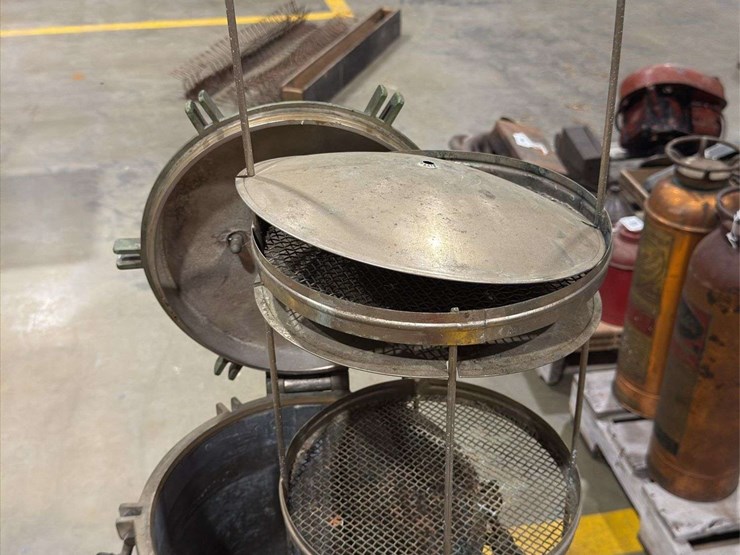 steam-autoclave,-vintage-blow-torch-or-soldering-lamp,-pressure-tank-with-swan,-and-tall-5gl-pail-image-9