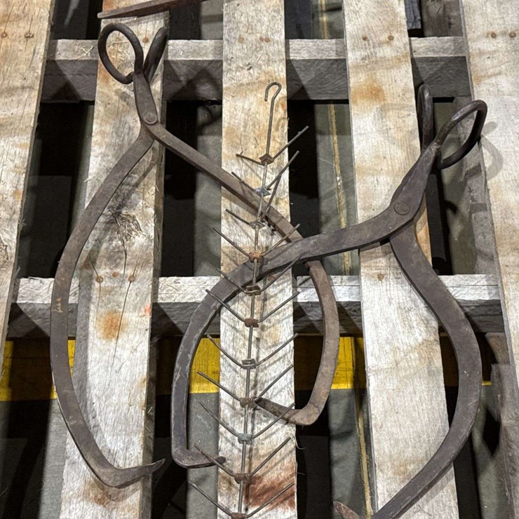 Pair of Ice Tongs and iron ear corn dryer