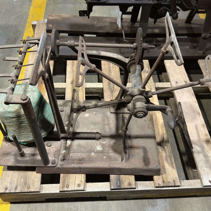 Cast Iron commercial yarn winder and counter, embossed with "Brown & Sharpe Co.".