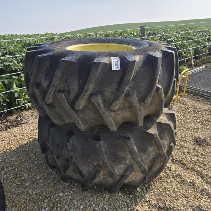 #3887 • PAIR 23.1 X 26 TIRES ON JOHN DEERE RIMS