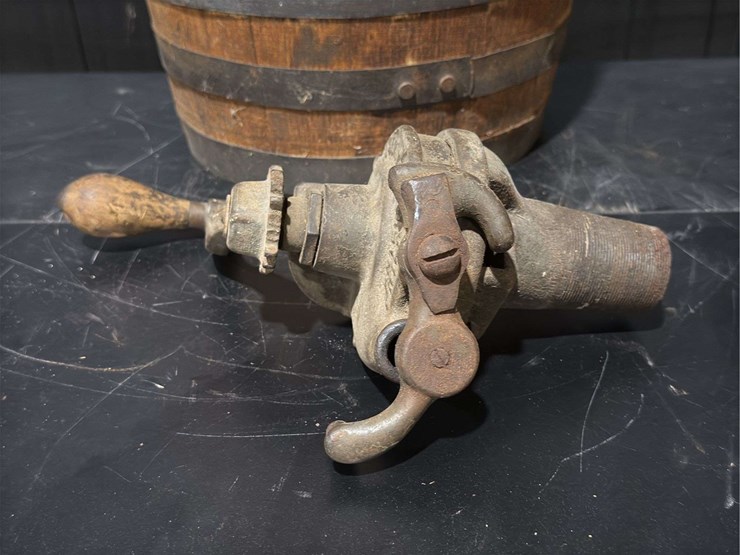 iron-banded-wood-whiskey/molasses-barrel-dispenser-w-spigot-crank-tap-image-11
