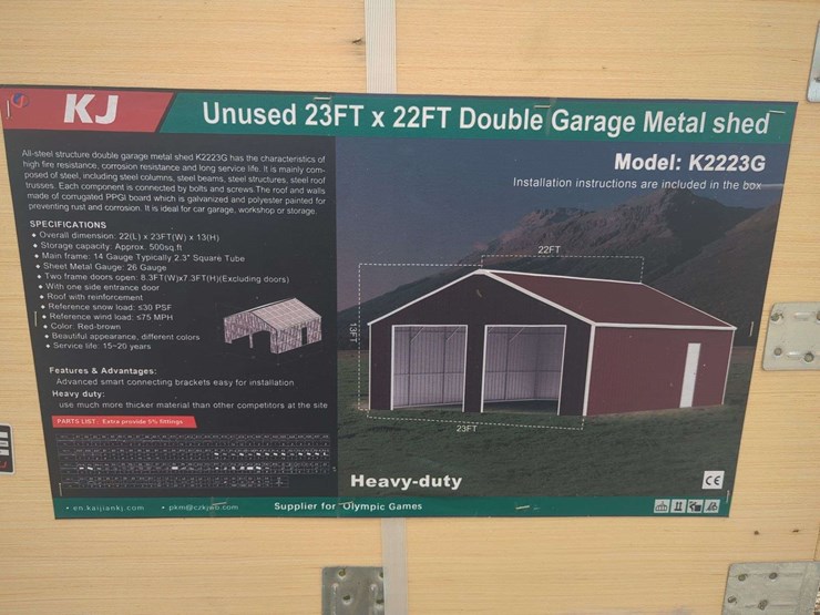 (1)-kj---23-ft-x-22-ft-double-garage-metal-shed---k2223g--red-brown-image-2