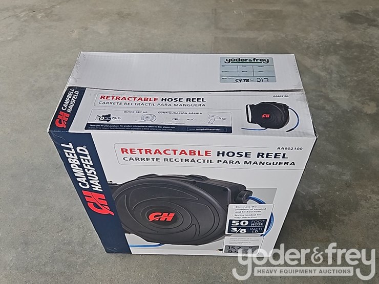 unused-3/8"-x-50'-campbell-hausfeld-auto-air-hose-reel-image-1