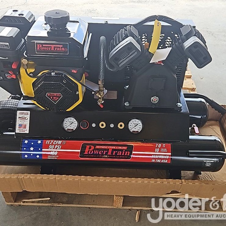Unused Powertrain 10 Gal Wheelbarrow, Contractor Air Compressor c/w V-Twin Cast Iron Pump, 135 PSI, 11.2 CFM, 212 cc Powertrain Engine(1 Yr Factory Warranty)