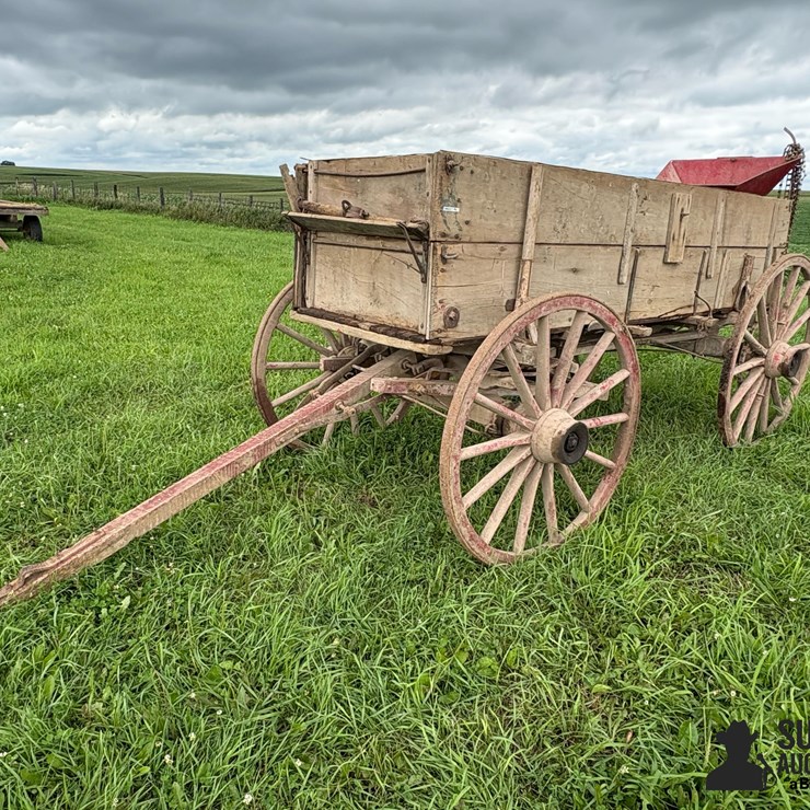 Horse Drawn Wooden Wagon With McCormick-Deering Triple Box Endgate Seeder
